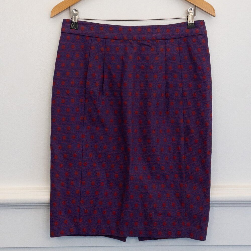 Fossil Women’s Skirt Size 8 Purple Red Geometric Print Cotton Blend Workwear